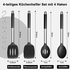 Küchenhelfer Set - 4-teilig Silikon Edelstahl Kochbesteck