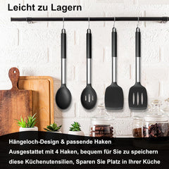 Silikon Küchenhelfer Set 4 teilig Edelstahlgriff Hitzebeständig Schwarz