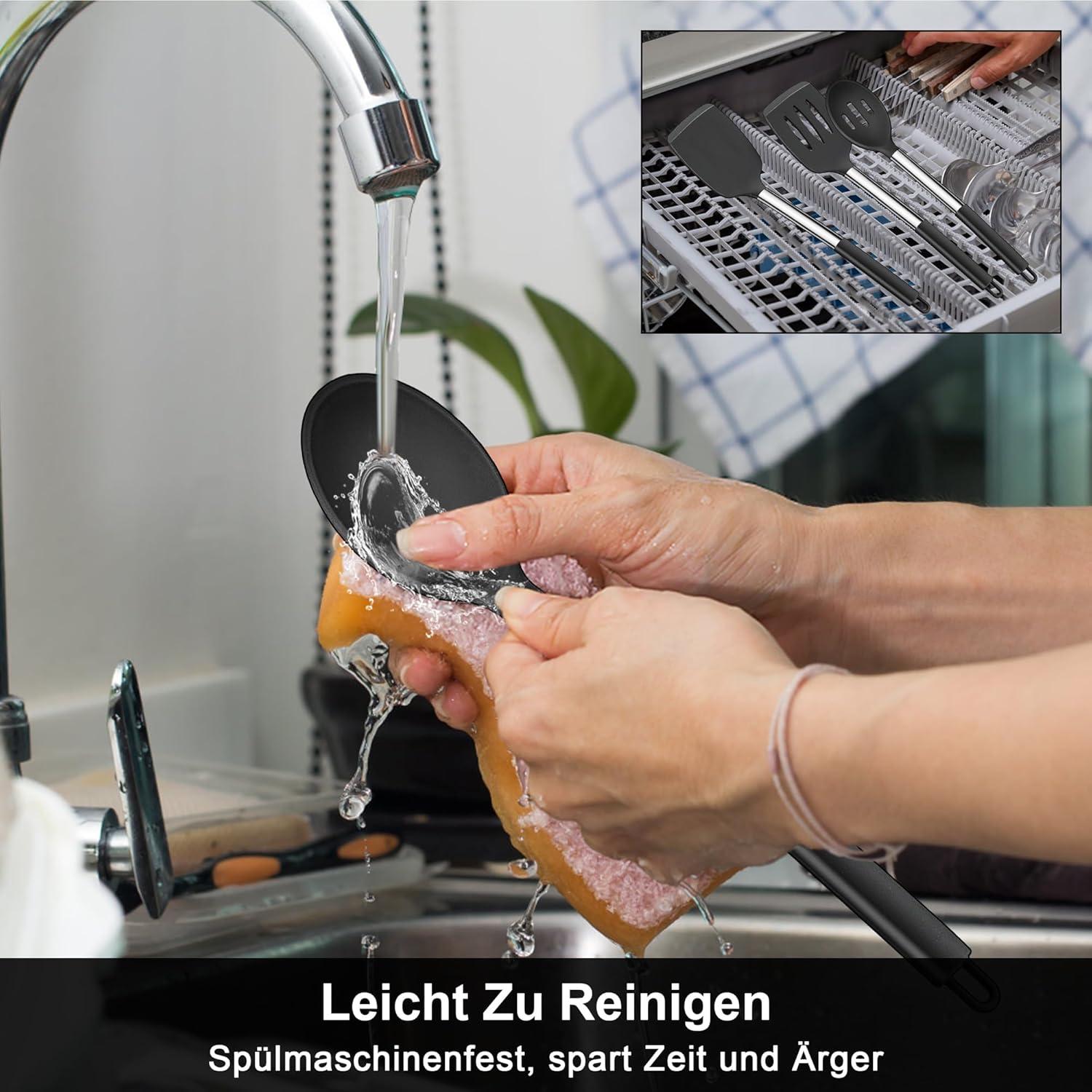 Silikon Küchenhelfer Set 4-teilig Edelstahlgriff Spülmaschinenfest