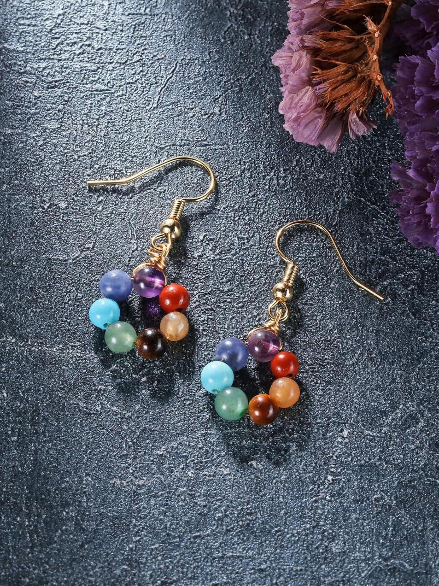 7 Chakra Ohrstecker Damenschmuck mit bunten Steinen
