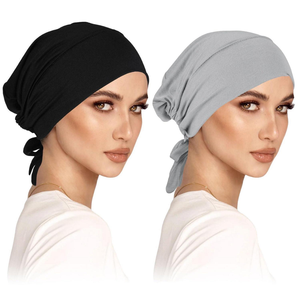 2er Pack Turban Damen Hijab Undercap mit Bindeband Modal-Baumwolle
