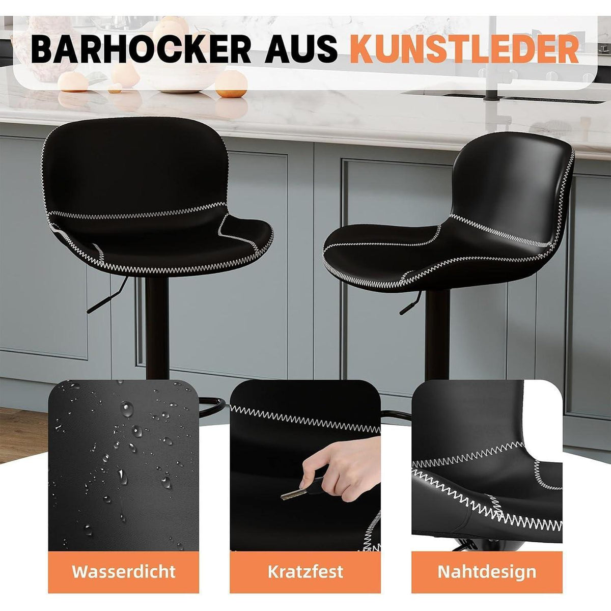 Verstellbarer Barhocker Set (2x) Schwarz in Lederoptik