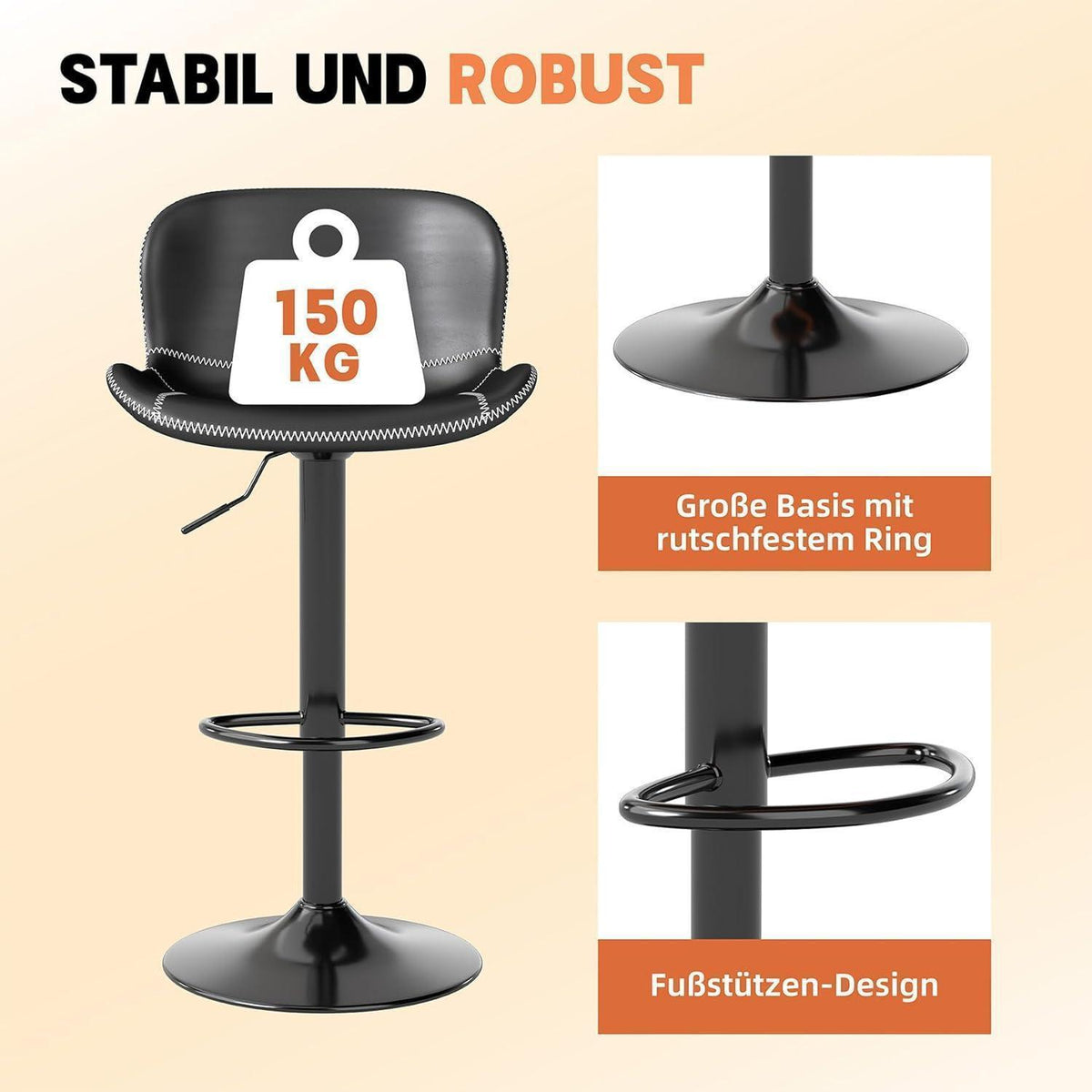 Verstellbarer Barhocker Set (2x) Schwarz in Lederoptik