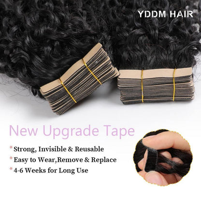 Echthaar Tape Extensions Schwarz Kinky Curly 12 Zoll