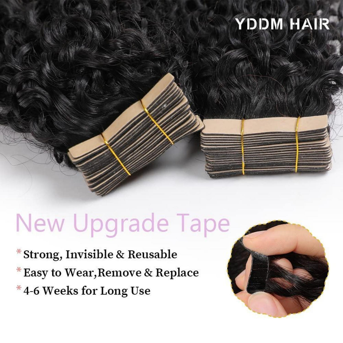 Echthaar Tape Extensions Schwarz Kinky Curly 14 Zoll