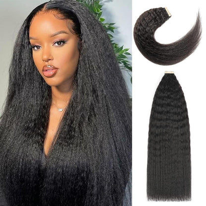 Echthaar Tape Extensions Schwarz Kinky Straight 22 Zoll