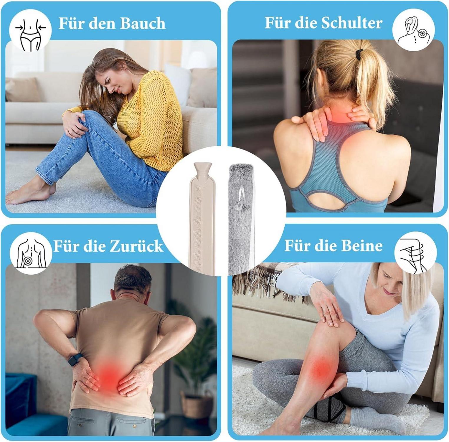 Extra Lang Wärmflasche mit Bezug Flauschig, Auslaufsicher