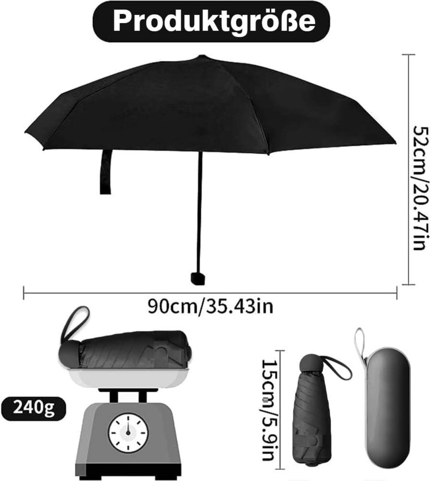 Kompakter Taschenschirm 6 Rippen UV Sonnenschutz Regenschirm