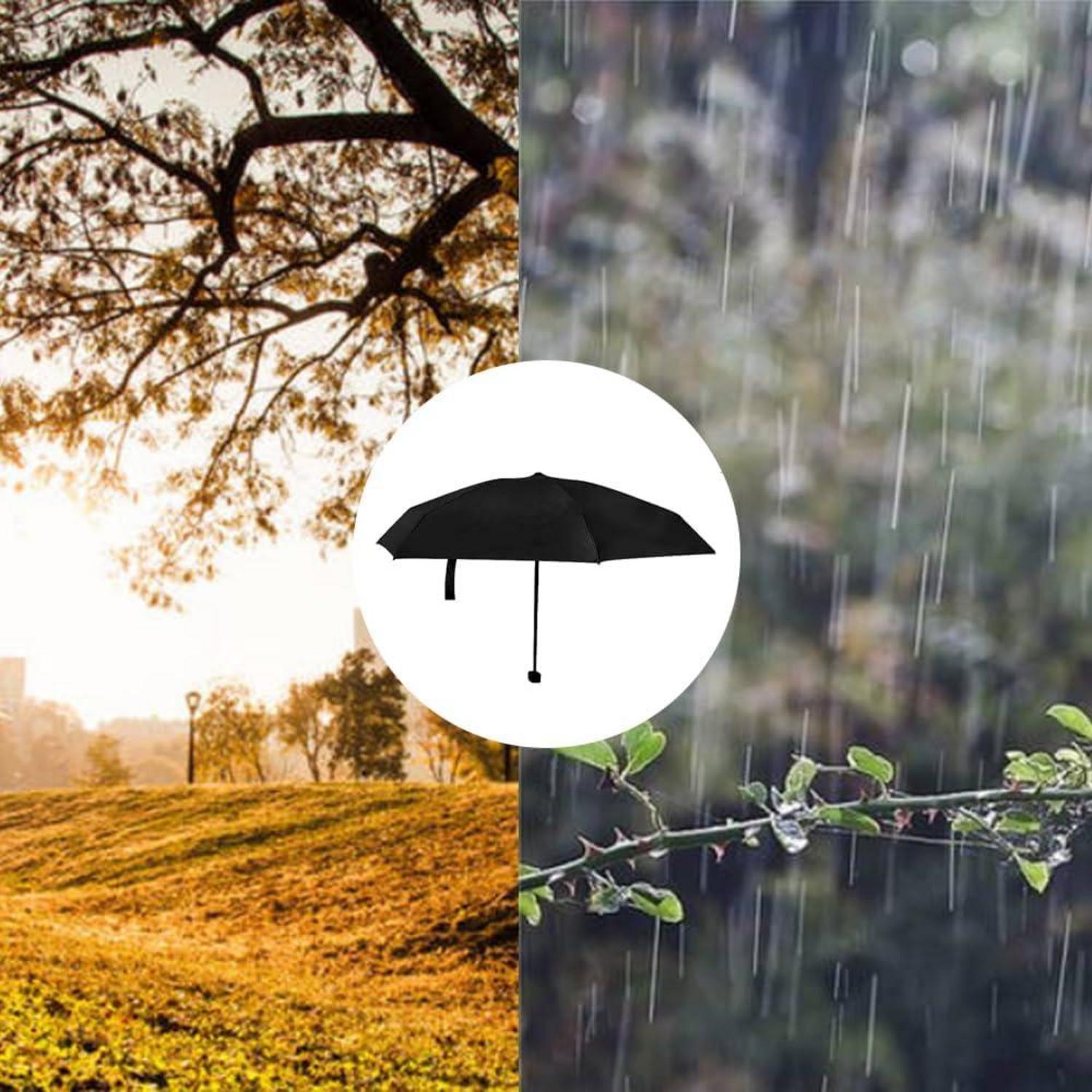 Kompakter Taschenschirm 6 Rippen UV Sonnenschutz Regenschirm Schwarz