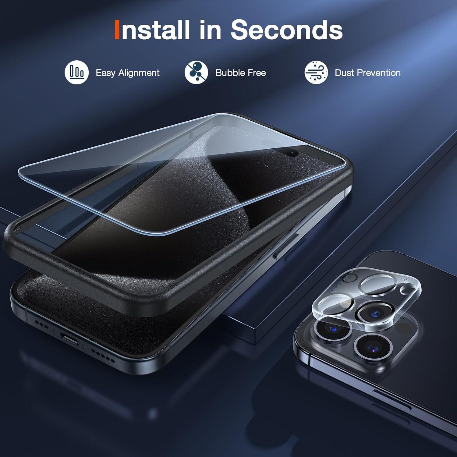 Panzer Schutzfolie iPhone 15 Pro 9H Displayschutz 2+2 Stück