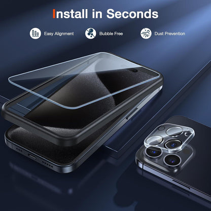 Panzer Schutzfolie iPhone 15 Pro 9H Displayschutz 2+2 Stück