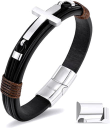 Lederarmband Herren schwarz braun Kreuz Evil Eye Magnet 21,59cm