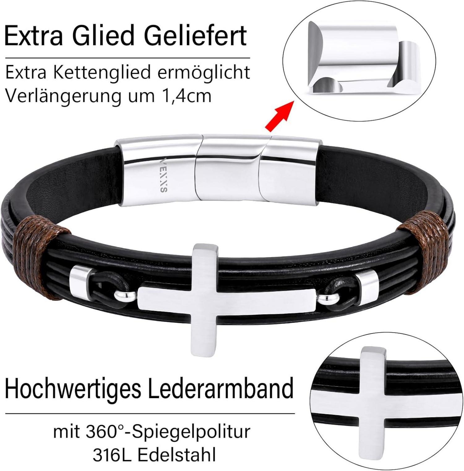 Lederarmband Herren Braun Schwarz Kreuz Design
