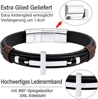 Lederarmband Herren Braun Schwarz Kreuz Design