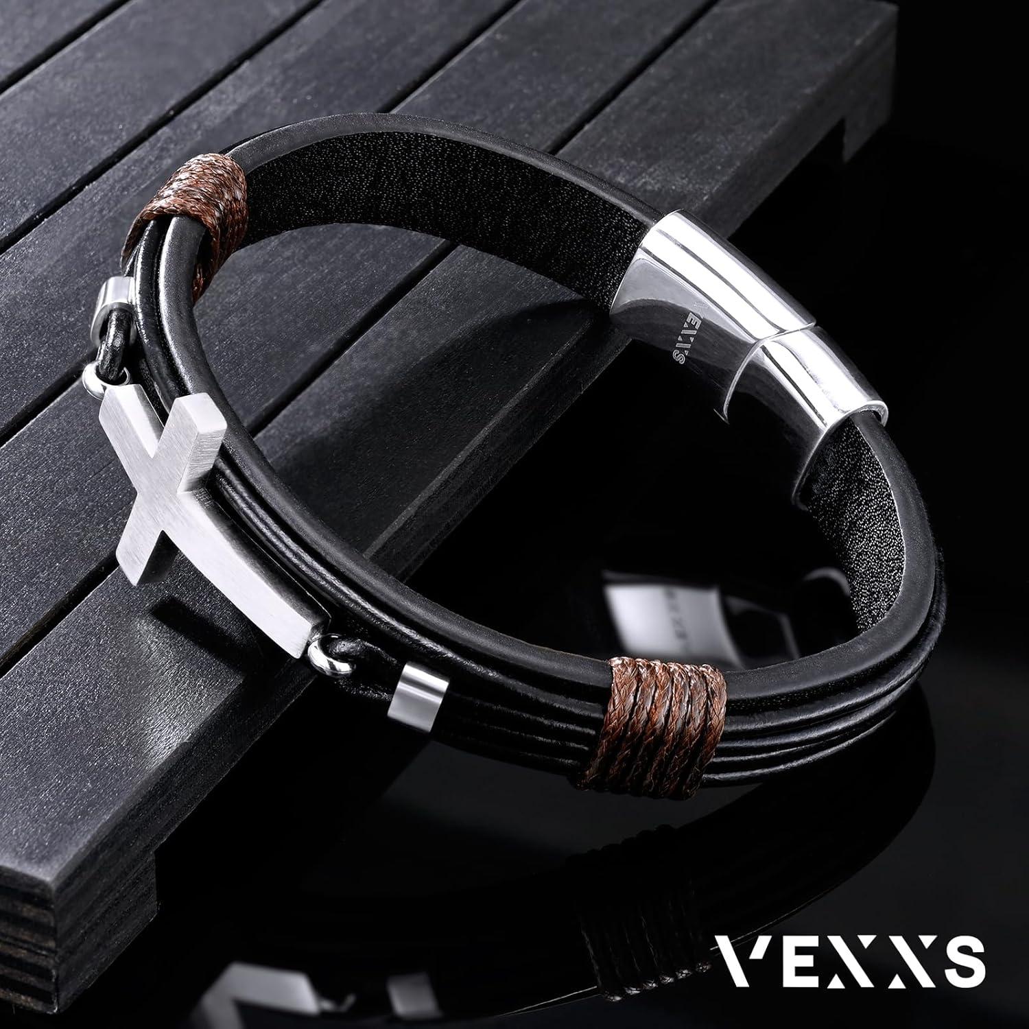 Herren Armband Lederarmband Magnetverschluss Kreuz Design 21,59cm
