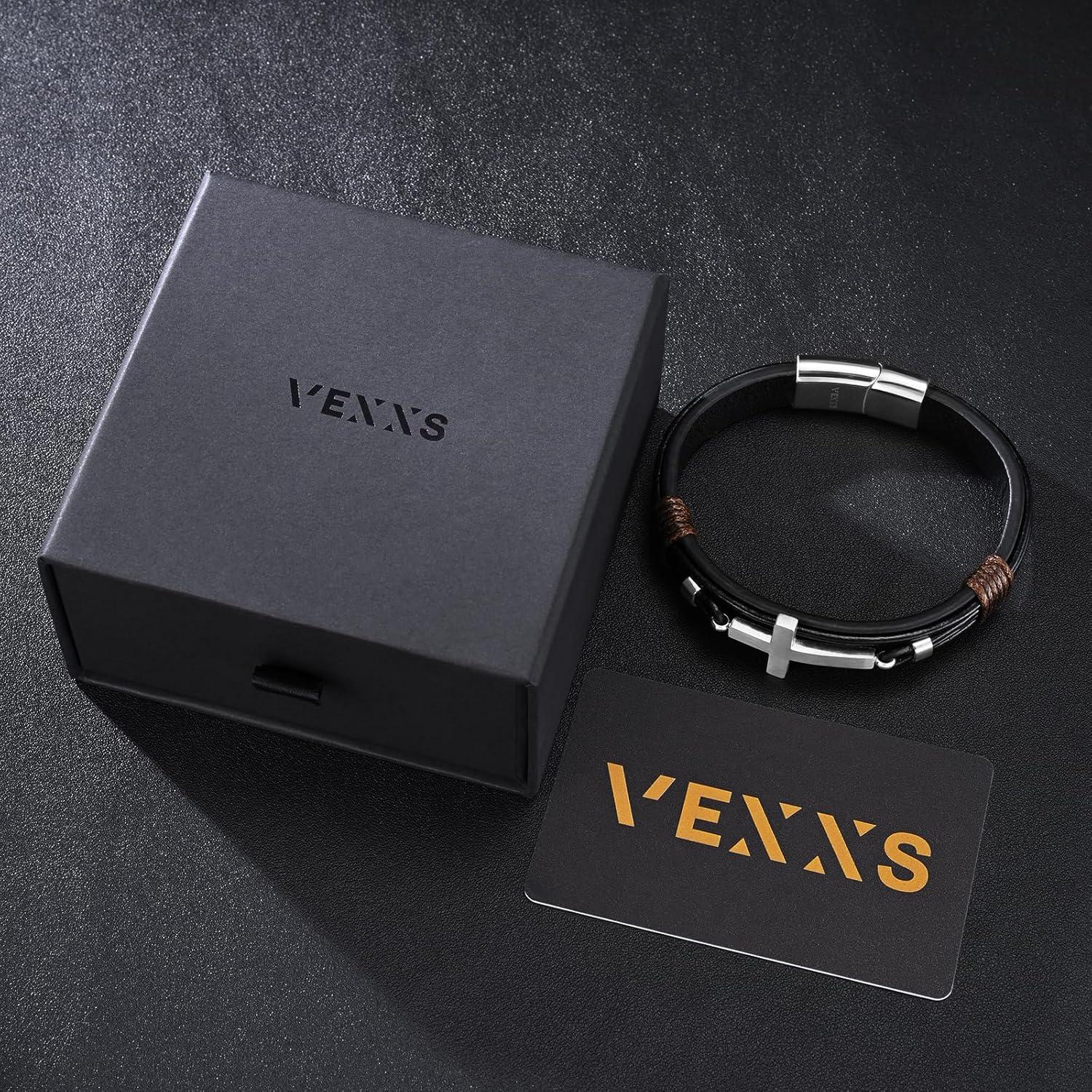 Herren Lederarmband Braun Schwarz Kreuz Evil Eye 21.59cm