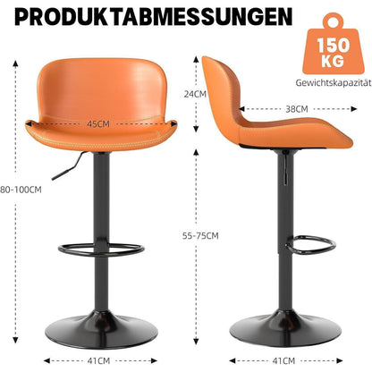 Verstellbarer Barhocker Set (2x) – Orange, Kunstleder