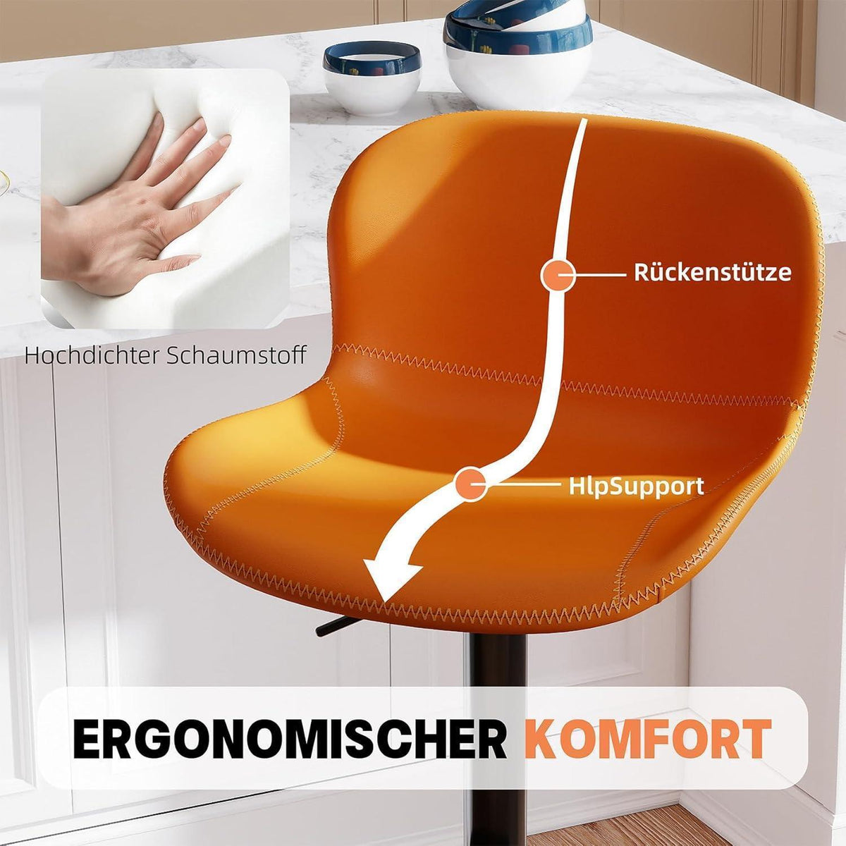 Verstellbarer Barhocker Set (2x) – Orange, Kunstleder