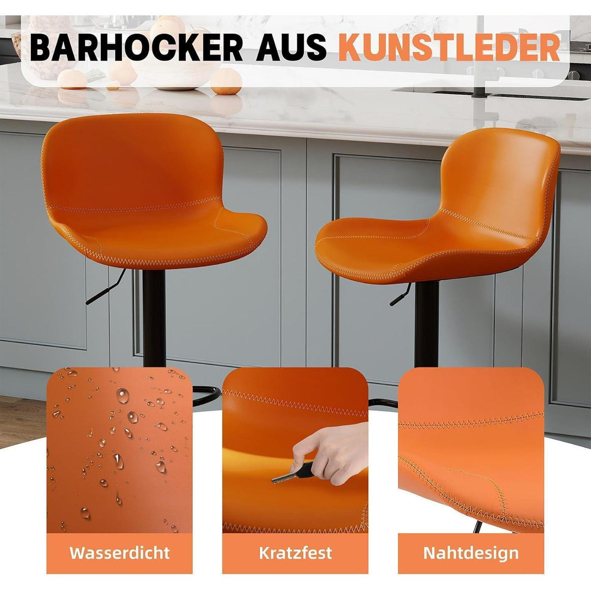 Verstellbarer Barhocker Set (2x) – Orange, Kunstleder