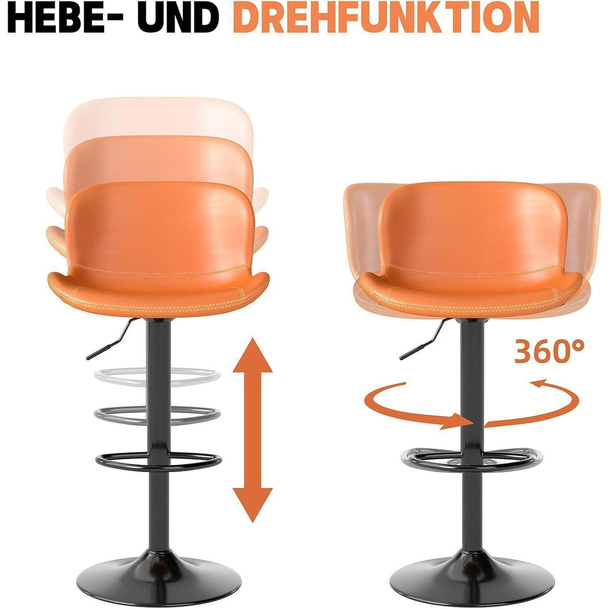 Verstellbarer Barhocker Set (2x) – Orange, Kunstleder