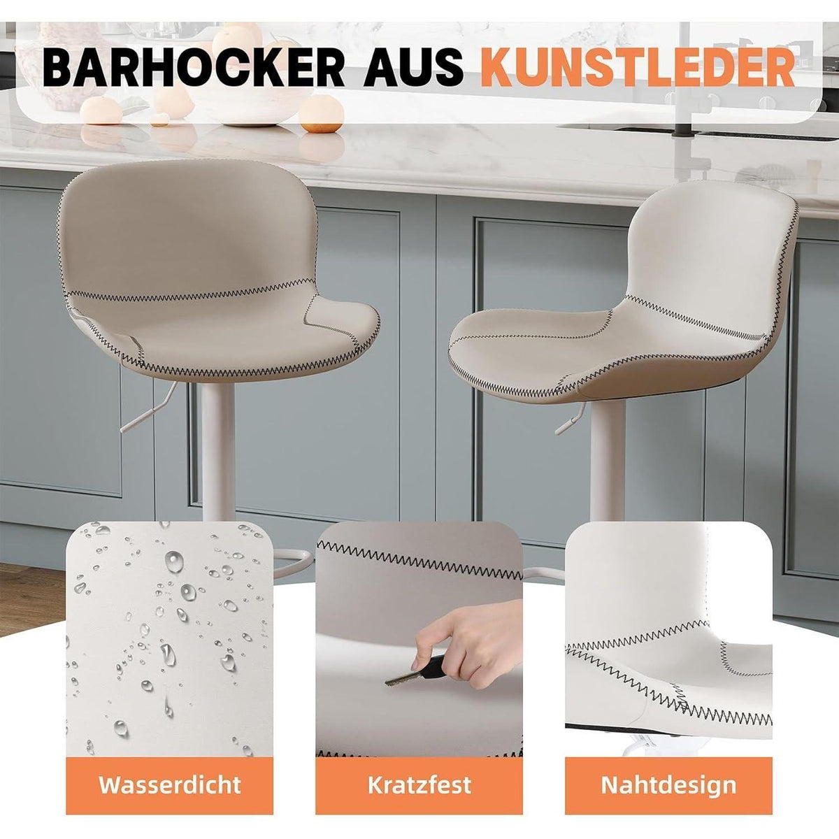 Verstellbarer Barhocker mit Rückenlehne & Fußstütze - Weiß
