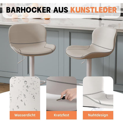 Verstellbarer Barhocker mit Rückenlehne & Fußstütze - Weiß