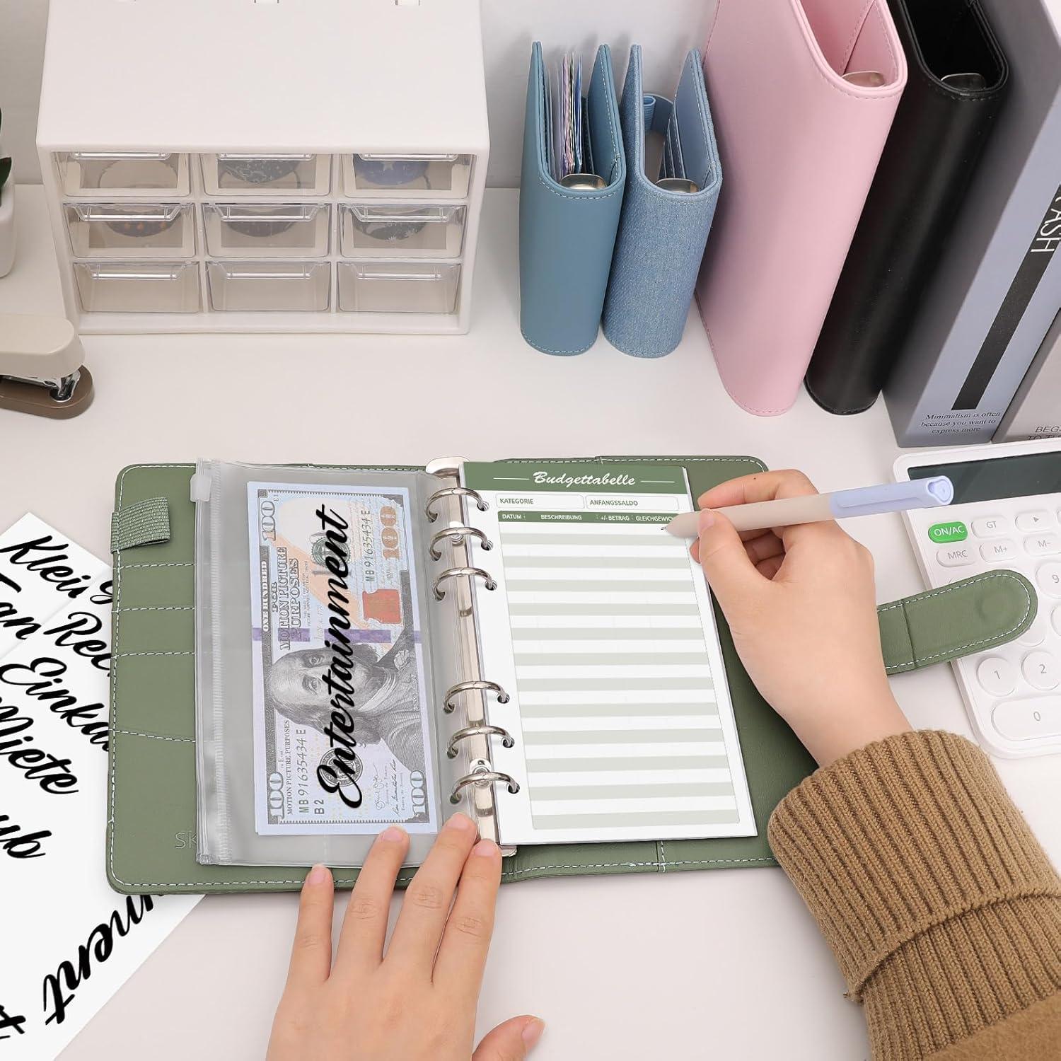 SKYDUE Budget Planner Spar Challenge Geld Organizer A6 Olivgrün