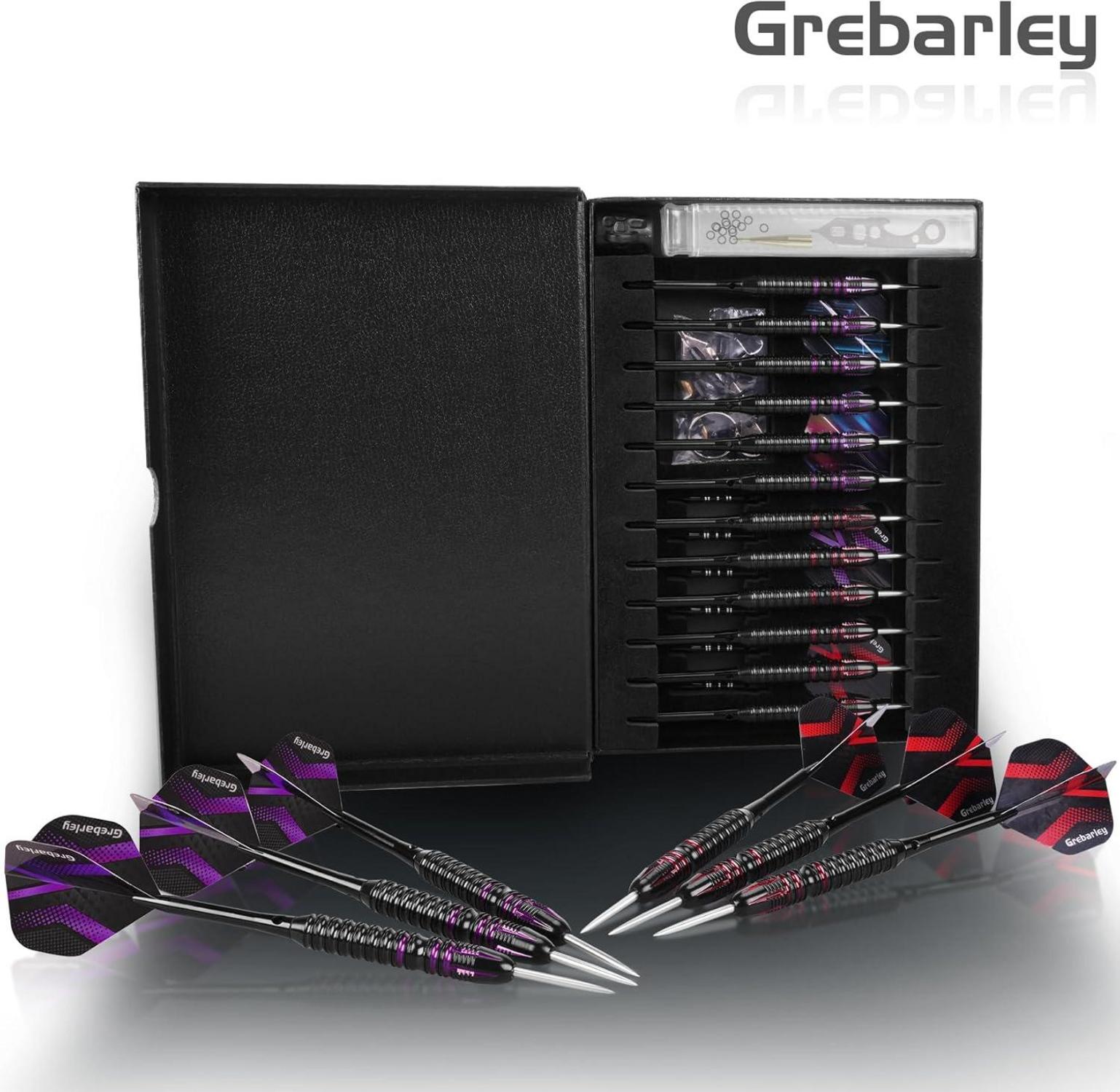 Grebarley Dartpfeile Metallspitze 12 Stück 24g 22g Lila Blau Aluminium Etui