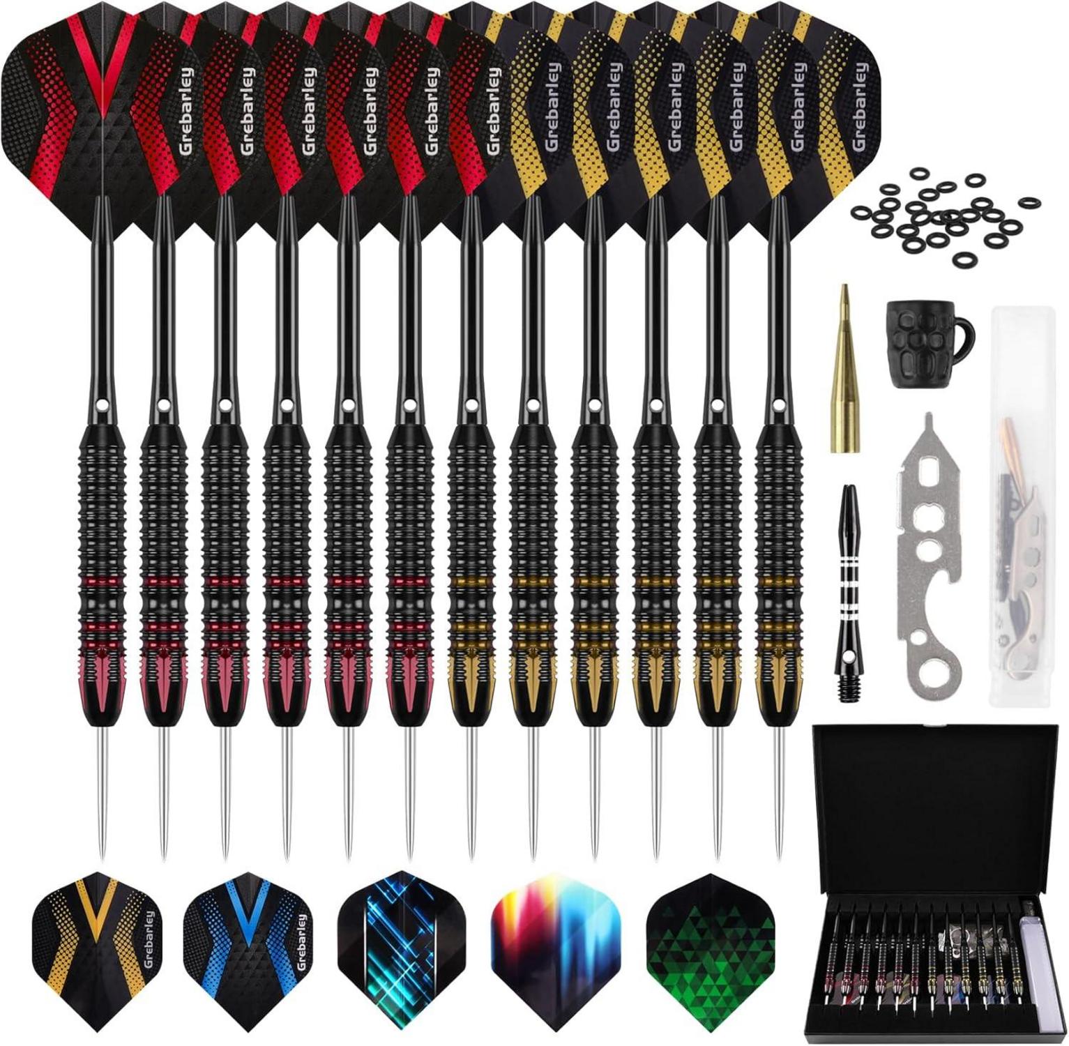 Dartpfeile Set 12 Stück Profi Steeldarts Aluminium 26g Brau Blau mit