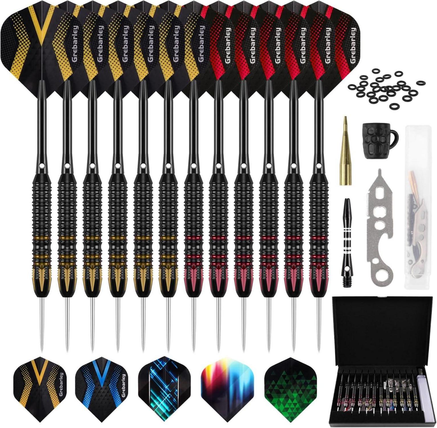 Dartpfeile Set 12 Stück Profi Steeldarts Aluminium 26g Brau Blau mit