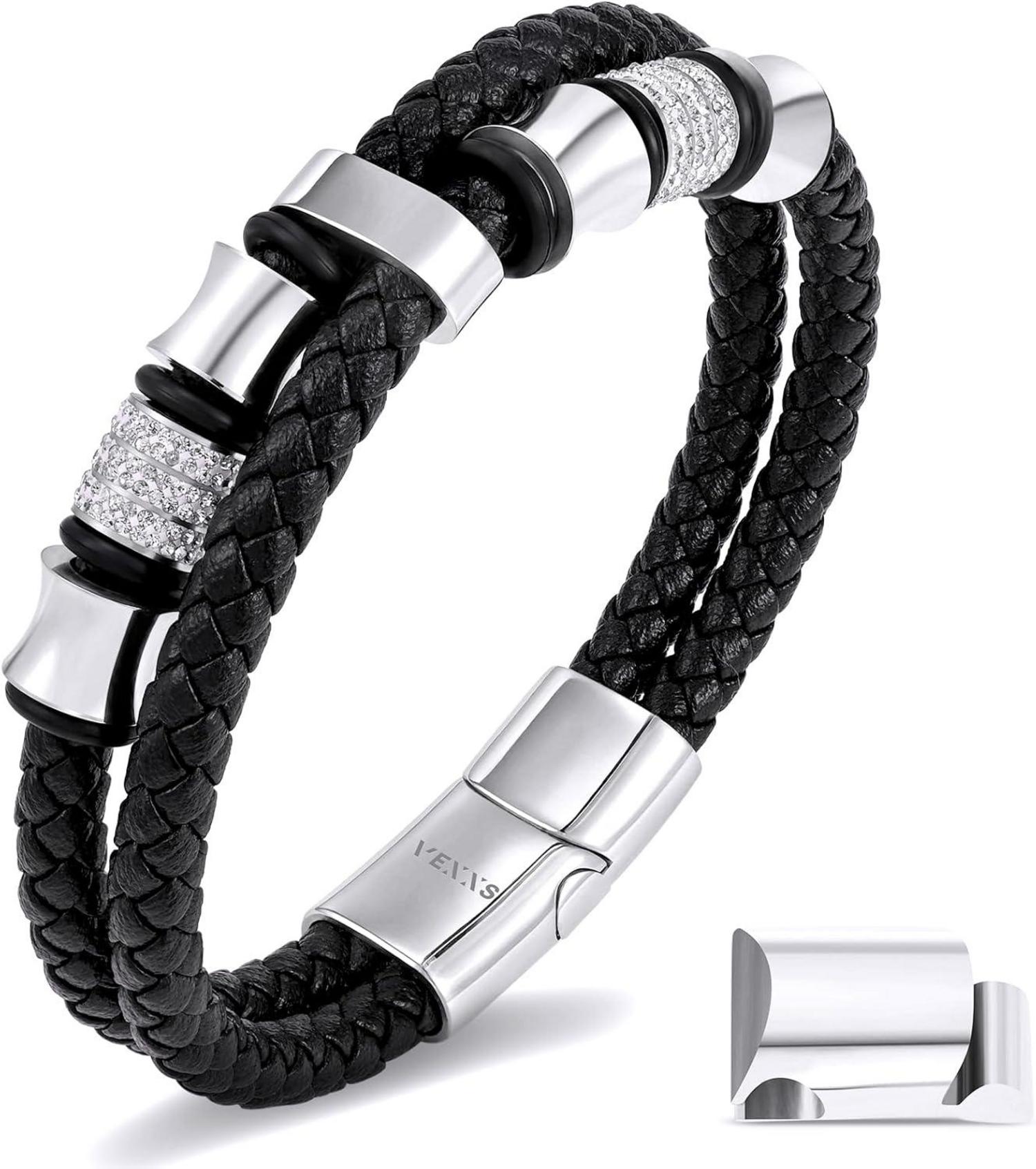 Lederarmband mit Kreuz und Evil Eye Design