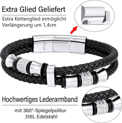 Herren Lederarmband mit Edelstahlkreuz 19cm-21,59cm