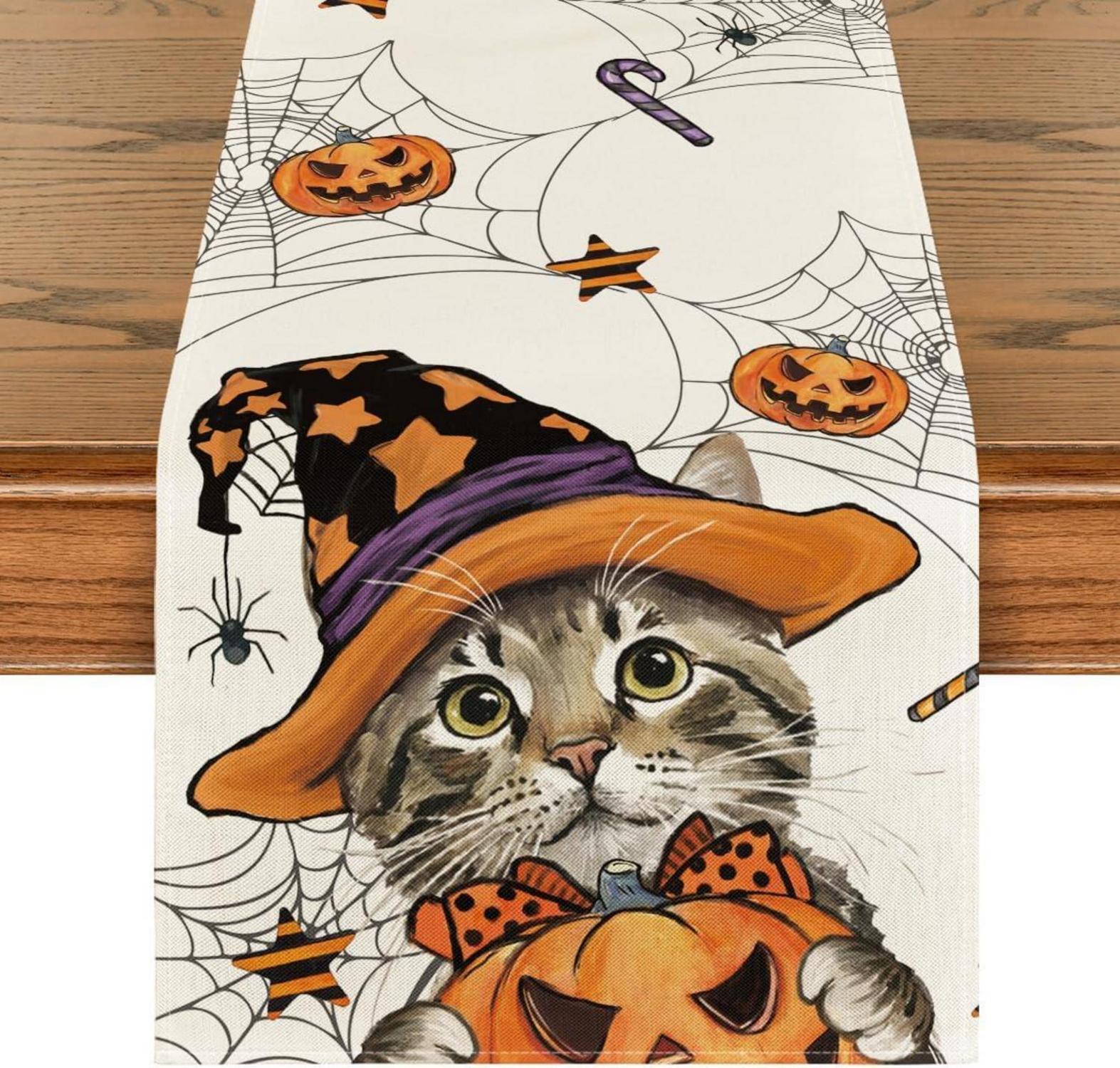 Katze Jack-o-Laterne Halloween Tischläufer Herbst Party Dekor