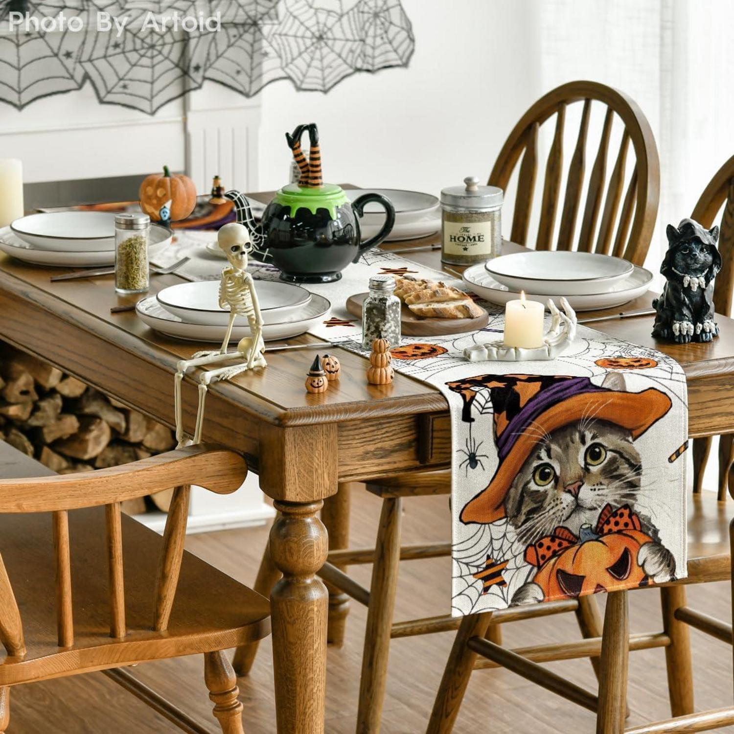 Artoid Mode Katze Halloween Tischläufer 40x180 cm Herbst Küche Party Dekor