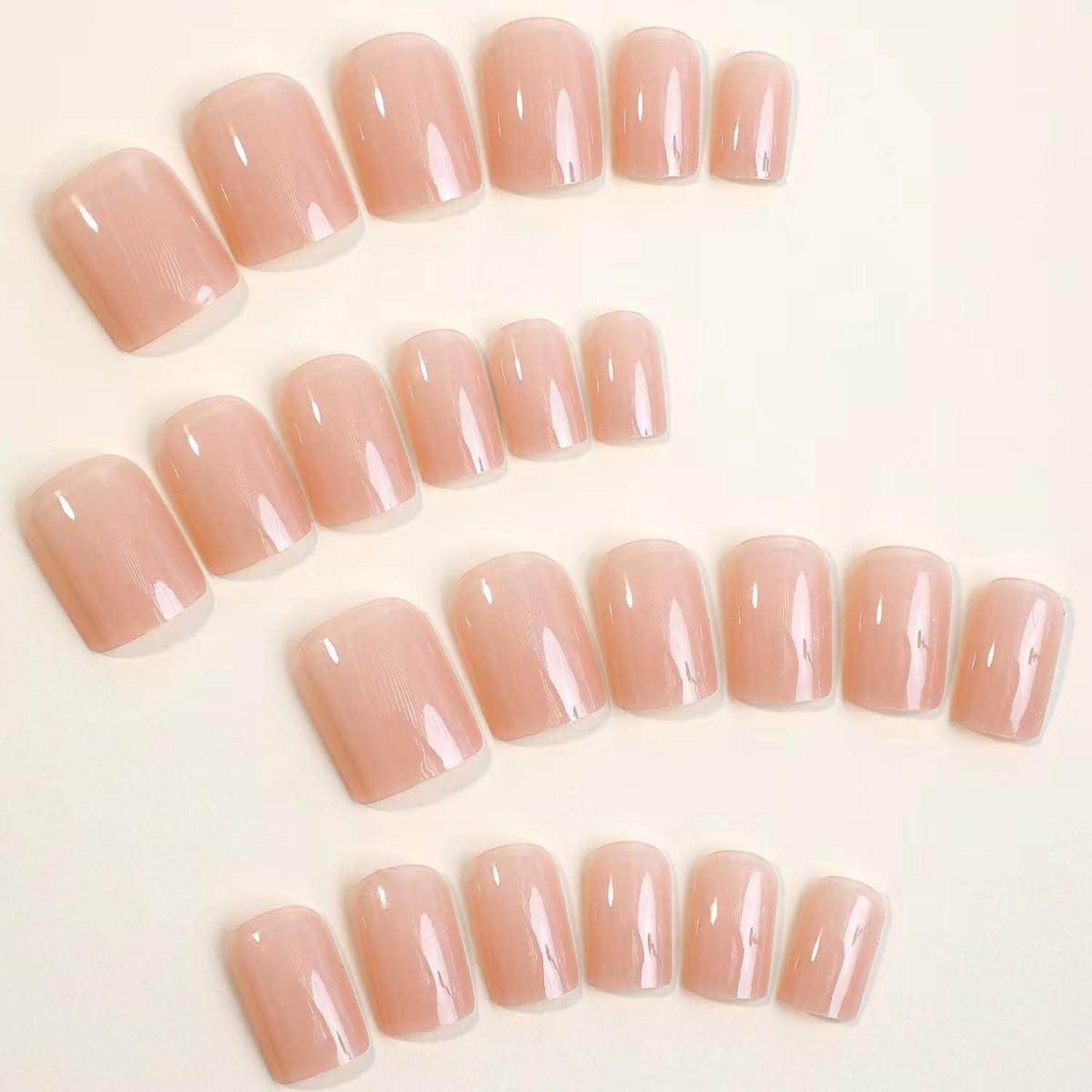24 Nude Eckig Nägel Zum Aufkleben Kurz Glossy Einfarbig French Square