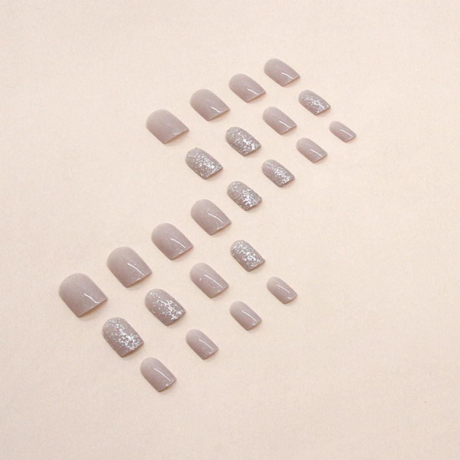 24er Set Milky White Square Fake Nails for Women - Short Glossy Press