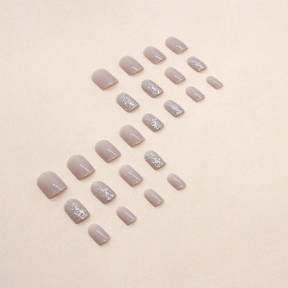 24er Set Milky White Square Fake Nails for Women - Short Glossy Press