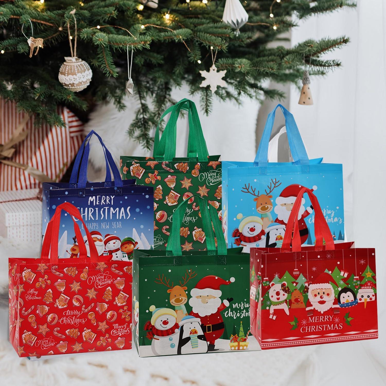 12er Pack Weihnachten Geschenk Taschen Stoff mit Griff 32x25x17cm Festliche Designs Gore Dad Weihnachtsfeier Party Dekoration xmas