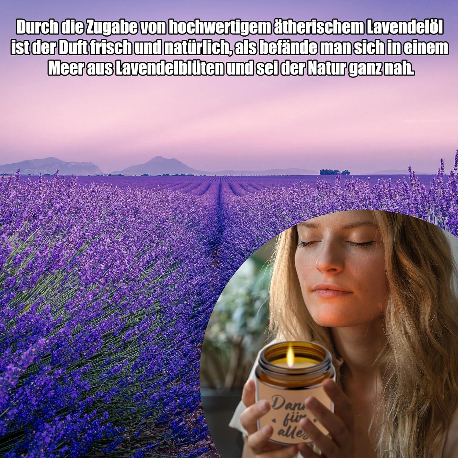 Lavendel Duftkerzen Geschenk Set für Frauen - Entspannung und Dankbarkeit