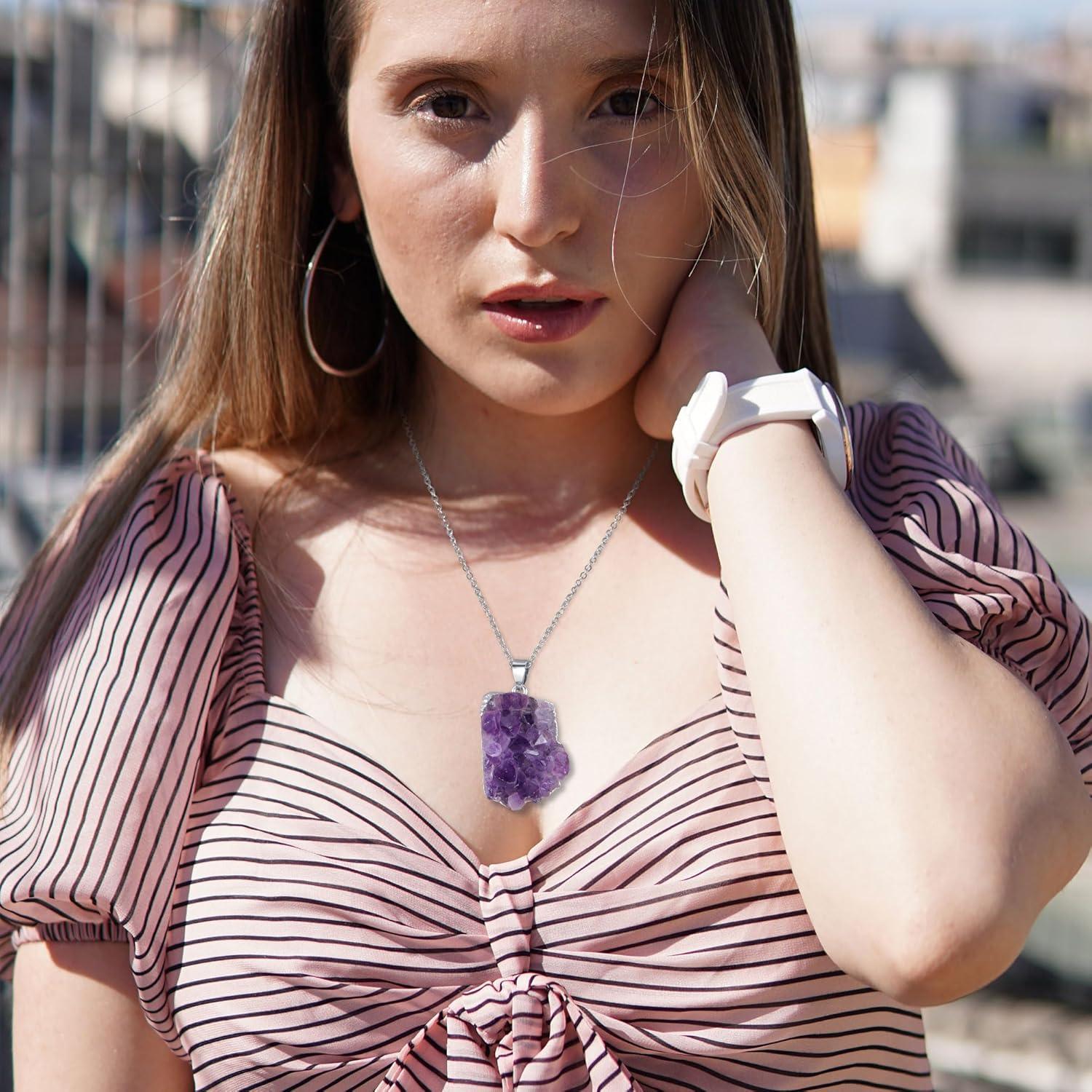 Amethyst Druse Halskette Natürliche Kristall Anhänger 20 Zoll Energie Schmuck