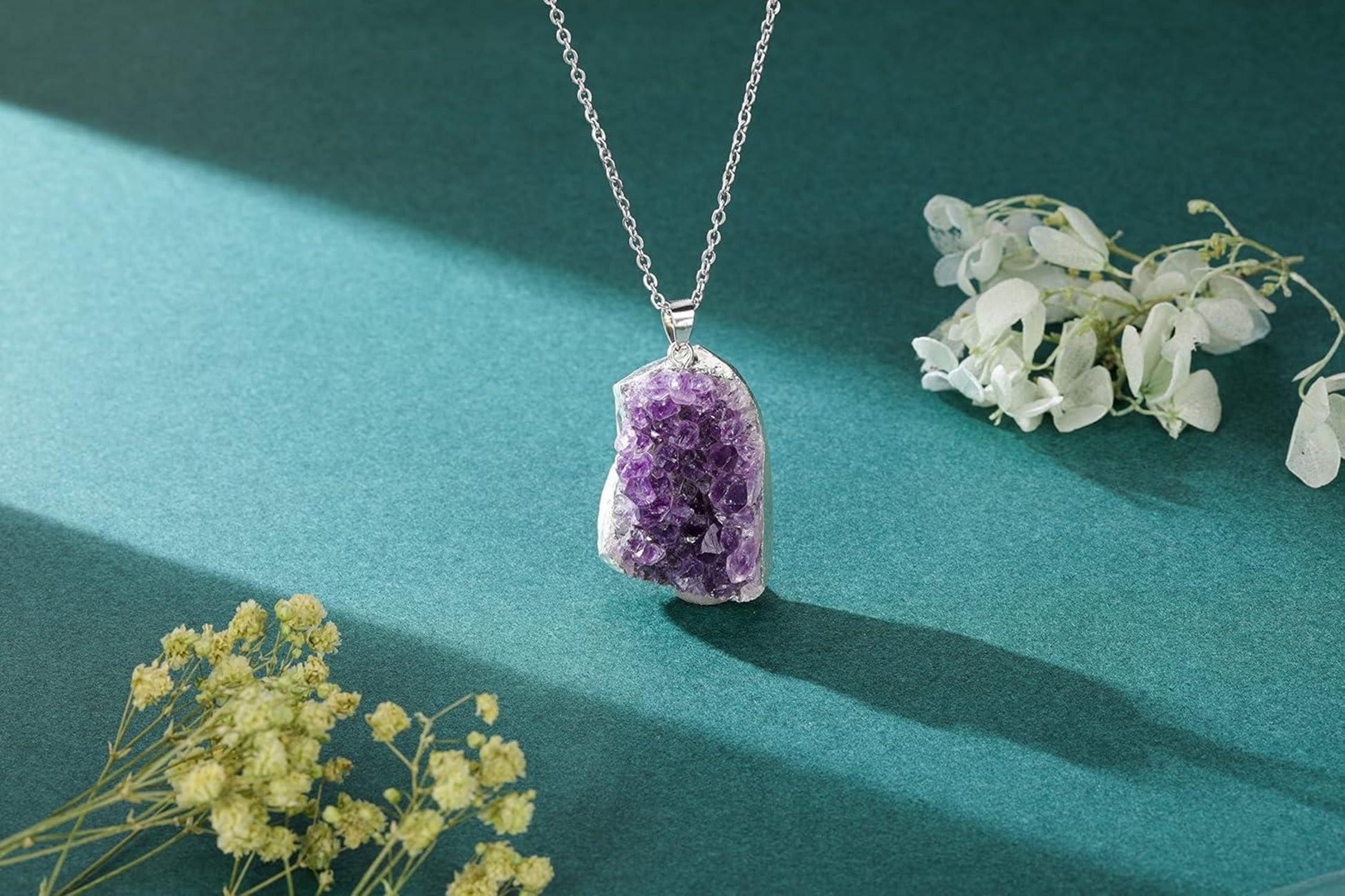 Amethyst Druse Halskette Natürliche Kristallcluster Anhänger Frauen