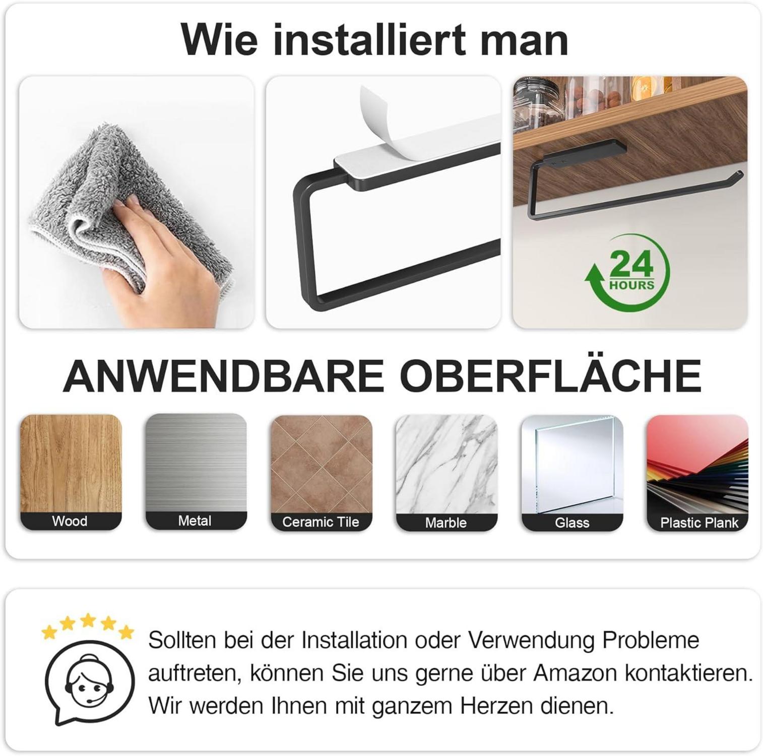 Küchenrollenhalter Selbstklebend Aluminium Schwarz 31 cm