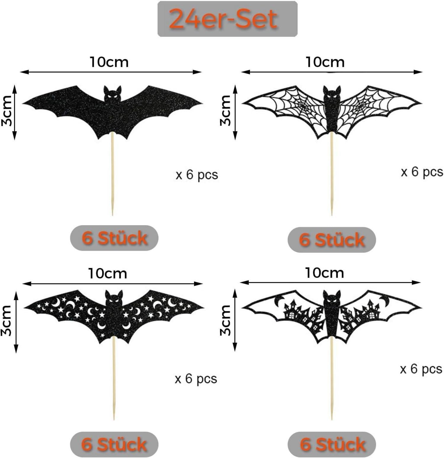 24er Set Halloween Fledermaus Cupcake Topper - Schwarzes