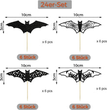 24er Set Halloween Fledermaus Cupcake Topper - Schwarzes