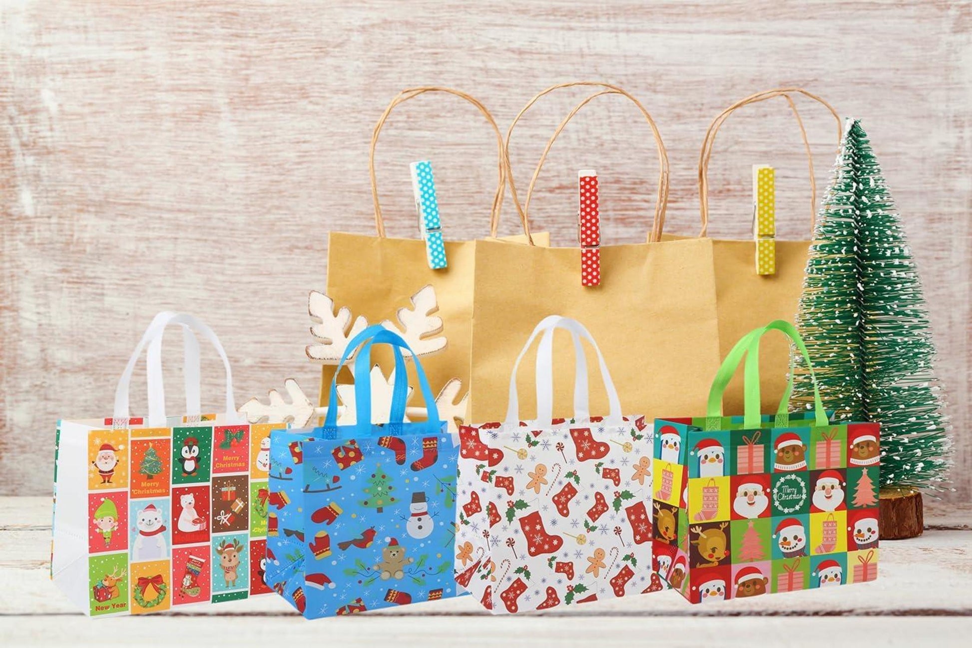 HBell 8pcs Weihnachten Geschenk Taschen Wiederverwendbare Tote Einkaufs- und Wrapping Taschen