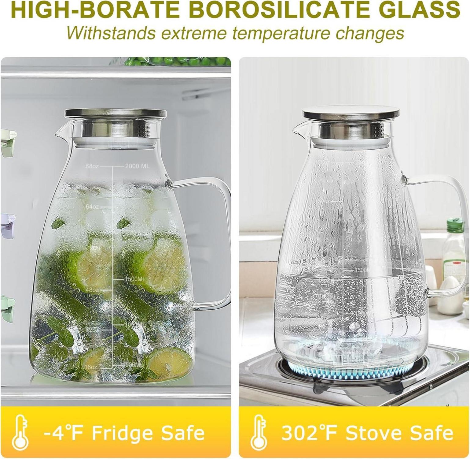 Yirilan Karaffe 2 Liter Glaskaraffe Wasserkaraffe mit Deckel