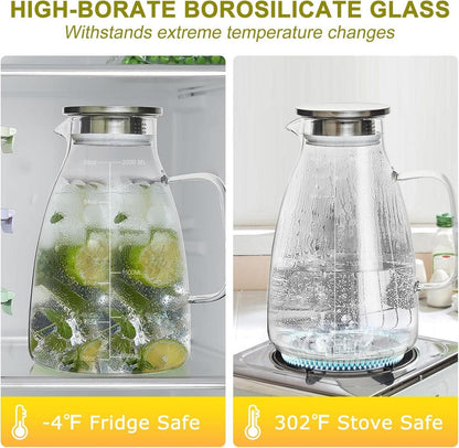 Yirilan Karaffe 2 Liter Glaskaraffe Wasserkaraffe mit Deckel