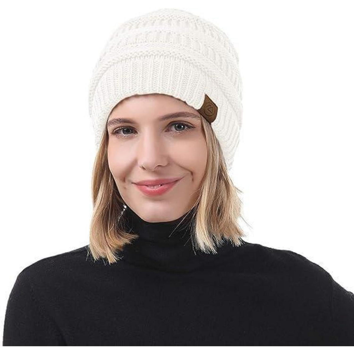 Grobstrick Mütze Damen Winterbeanie Schwarz