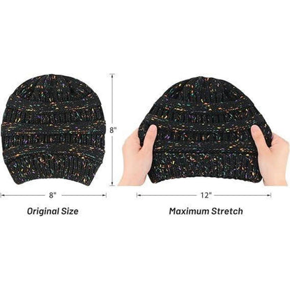 Grobstrick Mütze Damen Winterbeanie Schwarz