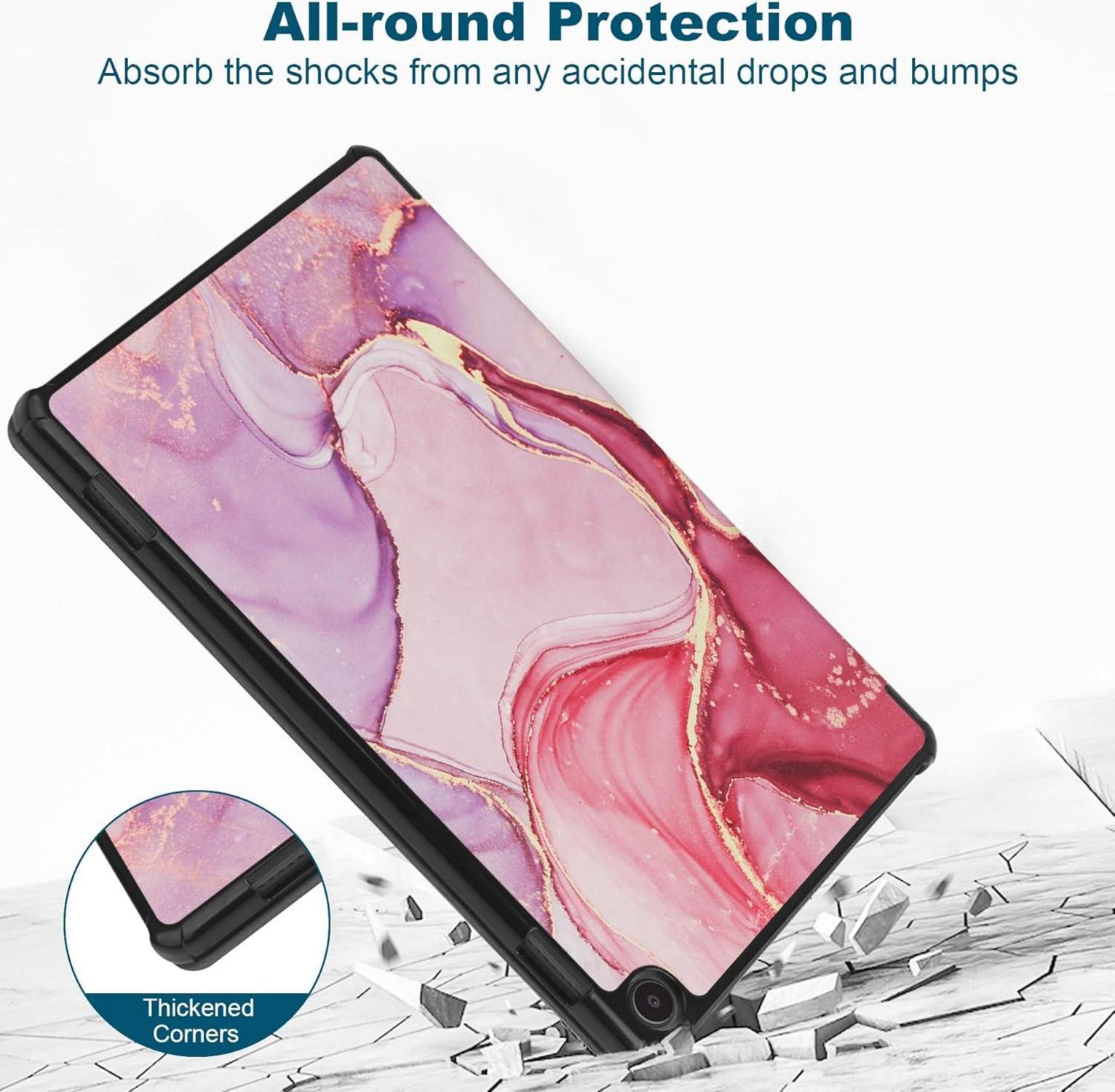Schlanke Rosa Marmor Lederhülle für Fire HD 10 & 10 Plus 13. Gen 2023